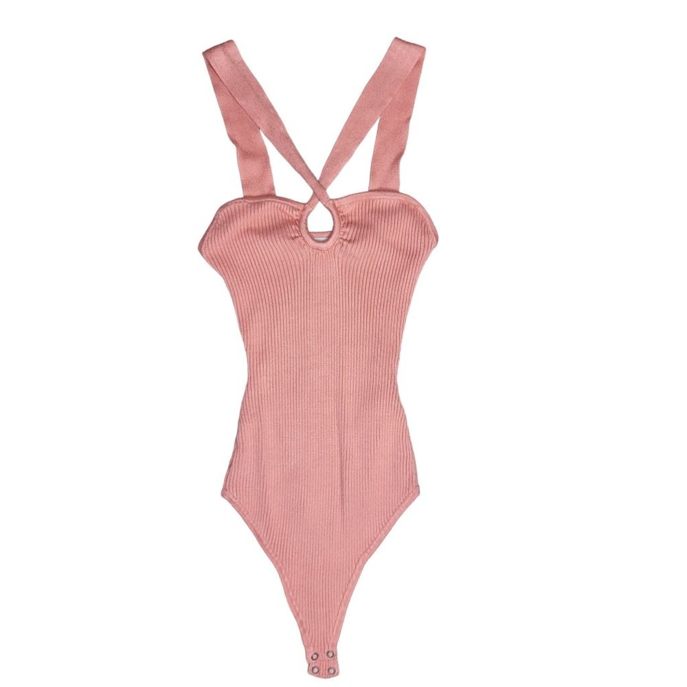 Abercrombie and fitch orange Twist keyhole Halter ribbed Bodysuit size xs